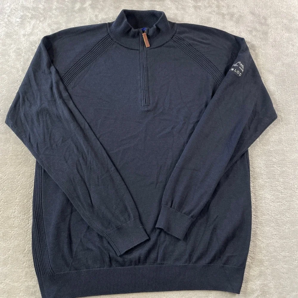 FootJoy 1/4 Zip Pullover Sweater Mens Large Blue Wool Blend Office Preppy Golf